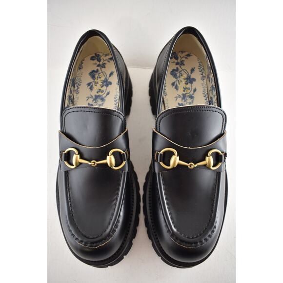 Gucci Cordovan Black Leather Horsebit Lug Sole Flat Platform Creeper Loafer 42 - Picture 11 of 16